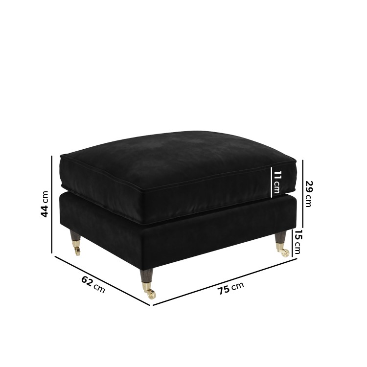 Black Velvet 2 Sofas and Footstool Set - Payton