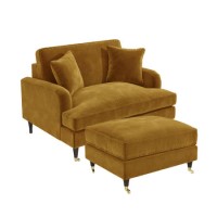 Mustard Velvet Loveseat and Footstool Set - Payton Mustard Velvet Loveseat and Footstool Set - Payton