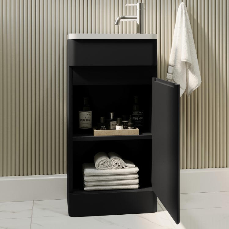 410mm Black Freestanding Cloakroom Vanity Unit with Basin - Pendle