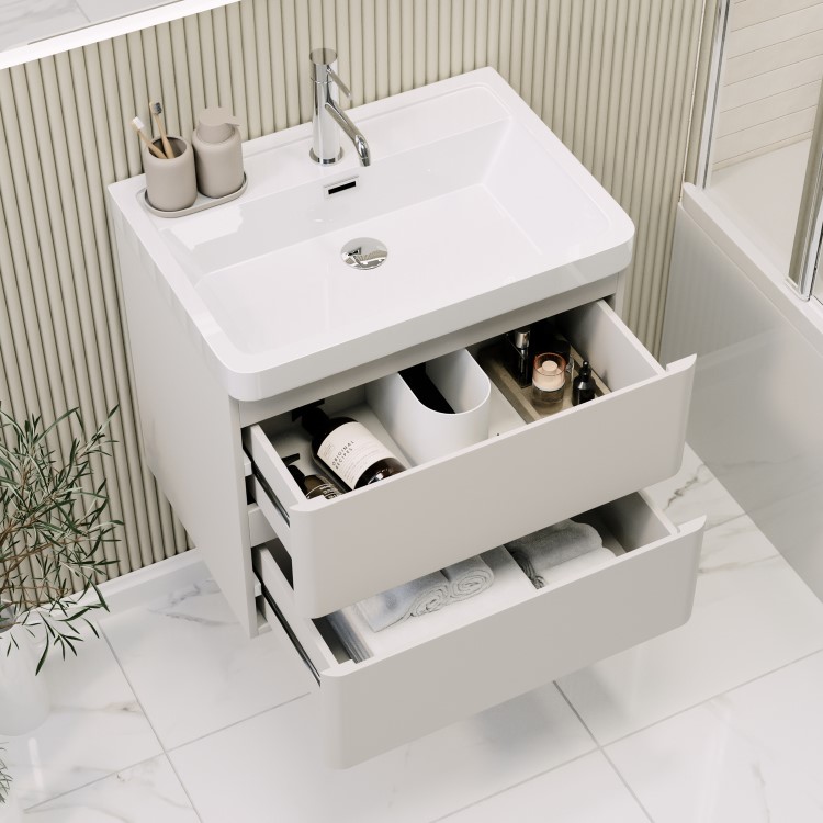 ONLY OPENED - 600mm Beige Wall Hung Vanity Unit with Basin - Pendle