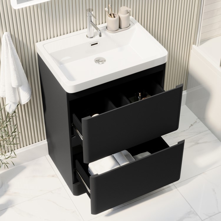 600mm Black Freestanding Vanity Unit with Basin - Pendle