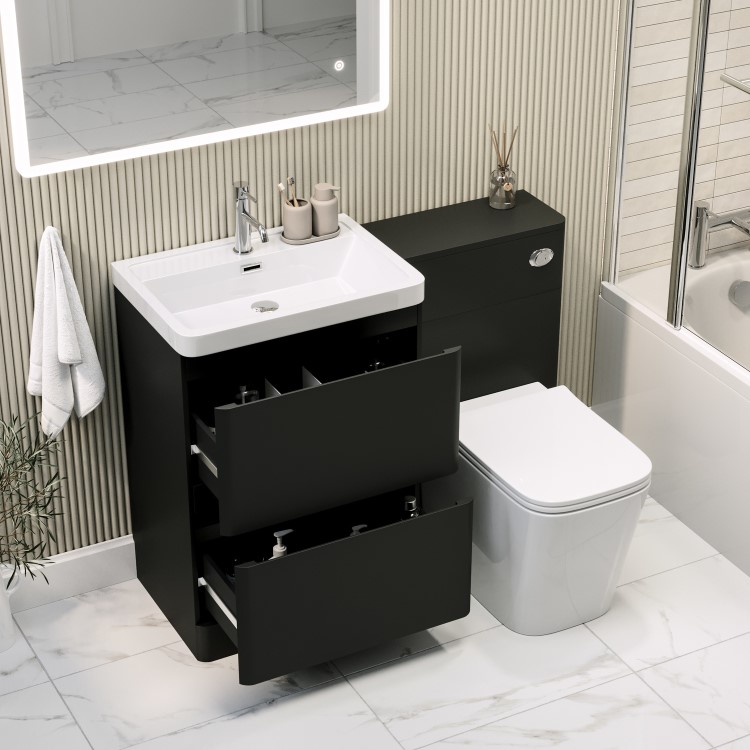 1100mm Black Toilet and Sink Unit with Square Toilet - Pendle