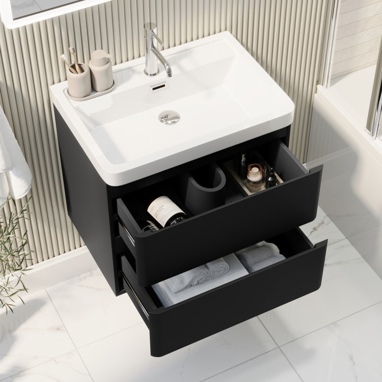 600mm Black Wall Hung Vanity Unit with Basin - Pendle