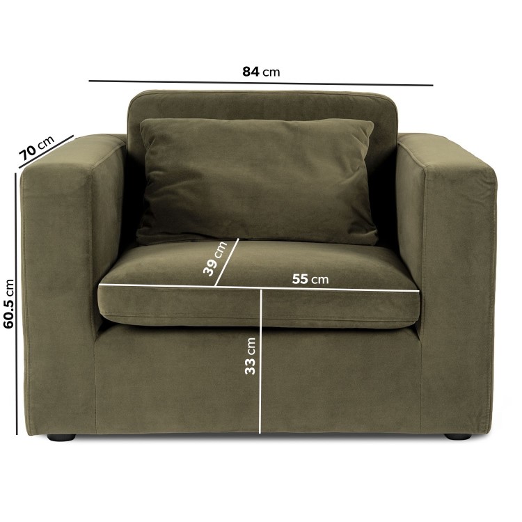 Khaki Green Velvet Kids Armchair - Hudson