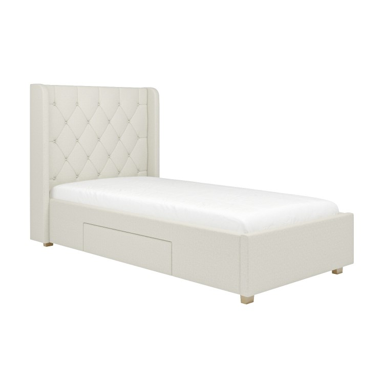 Cream Fabric Single Bed Frame with Storage Drawer - Phoebe