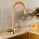 TAMDLBR Brushed Brass Dual Lever Monobloc Kitchen Mixer Tap - Enza Tamara
