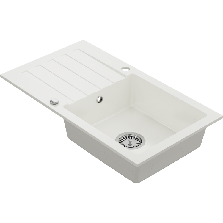 GRADE A1 - Single Bowl White Inset Granite Composite Kitchen Sink with Reversible Drainer -  Enza Phoebe