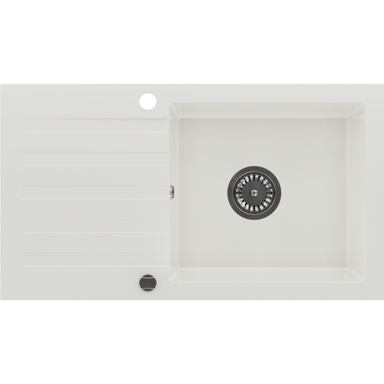 GRADE A1 - Single Bowl White Inset Granite Composite Kitchen Sink with Reversible Drainer -  Enza Phoebe
