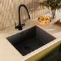 Large Single Bowl Black Inset Composite Kitchen Sink with Reversible Drainer With Matt Black Dual Lever Tamara Tap- Enza Alice