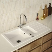 1.5 Bowl White Inset Granite Composite Kitchen Sink with Reversible Drainer Chrome Dual Lever Tamara Tap- Enza Phoebe