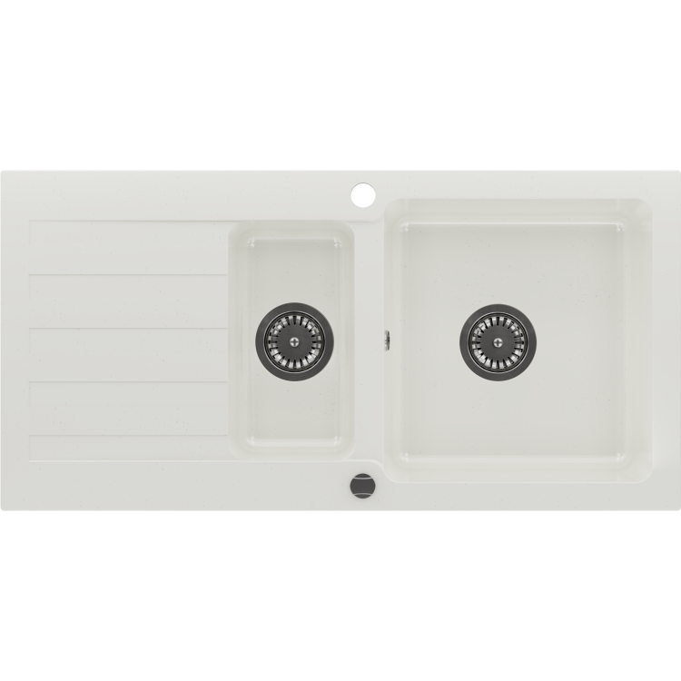 1.5 Bowl White Inset Granite Composite Kitchen Sink with Reversible Drainer Chrome Dual Lever Tamara Tap- Enza Phoebe