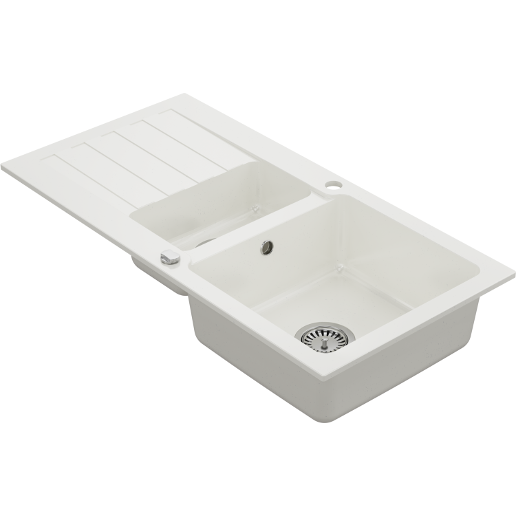 1.5 Bowl White Inset Granite Composite Kitchen Sink with Reversible Drainer Chrome Dual Lever Tamara Tap- Enza Phoebe