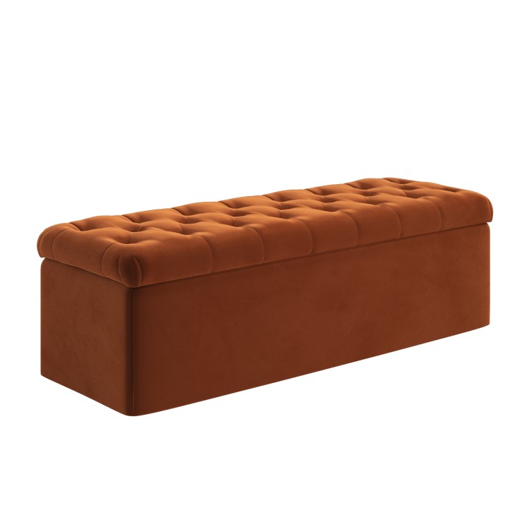 Burnt Orange Chesterfield Velvet Ottoman Storage Blanket Box - Pippa