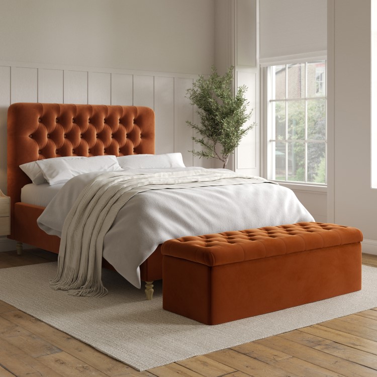 Burnt Orange Chesterfield Velvet Ottoman Storage Blanket Box - Pippa