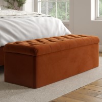 Burnt Orange Chesterfield Velvet Ottoman Storage Blanket Box - Pippa Burnt Orange Chesterfield Velvet Ottoman Storage Blanket Box - Pippa