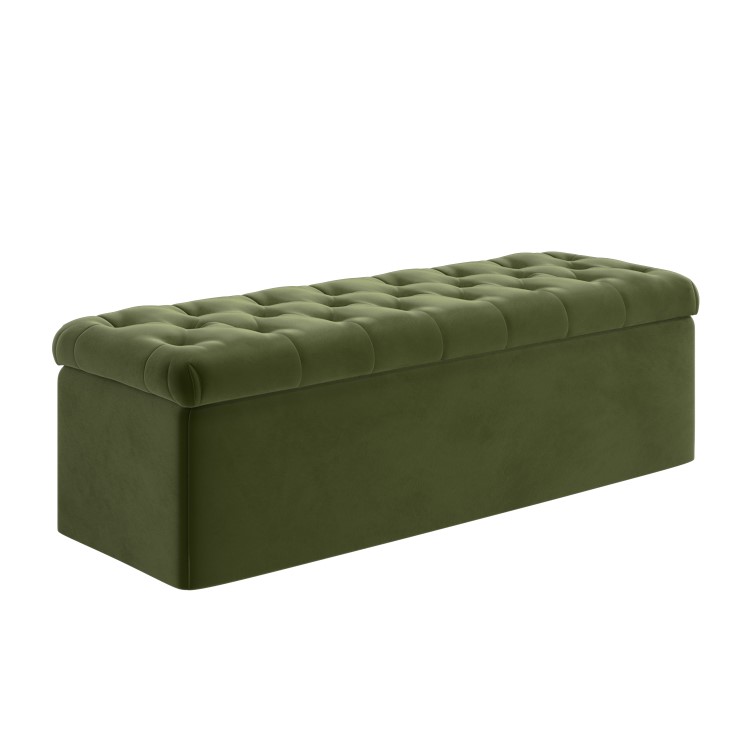 Olive Green Chesterfield Velvet Ottoman Storage Blanket Box - Pippa