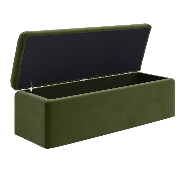 Olive Green Chesterfield Velvet Ottoman Storage Blanket Box - Pippa