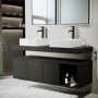 1200mm Black Wall Hung Double Countertop Vanity Unit with Basins and Shelf - Porto