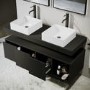 1200mm Black Wall Hung Double Countertop Vanity Unit with Basins and Shelf - Porto