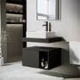 ONLY OPENED - 600mm Black Wall Hung Countertop Vanity Unit with Rectangular Basin and Shelves - Porto