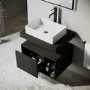 ONLY OPENED - 600mm Black Wall Hung Countertop Vanity Unit with Rectangular Basin and Shelves - Porto