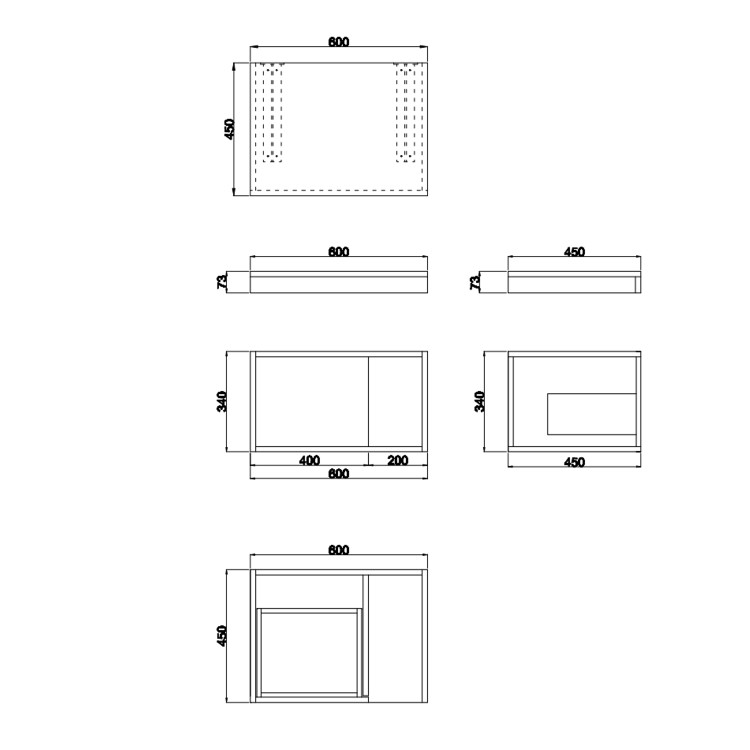 ONLY OPENED - 600mm Black Wall Hung Countertop Shelves - Porto