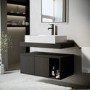ONLY OPENED - 800mm Black Wall Hung Countertop Vanity Unit with Rectangular Basin and Shelves - Porto