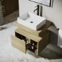 ONLY OPENED - 600mm Wood Effect Wall Hung Countertop Vanity Unit with Rectangular Basin and Shelf - Porto