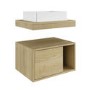 ONLY OPENED - 600mm Wood Effect Wall Hung Countertop Vanity Unit with Rectangular Basin and Shelf - Porto