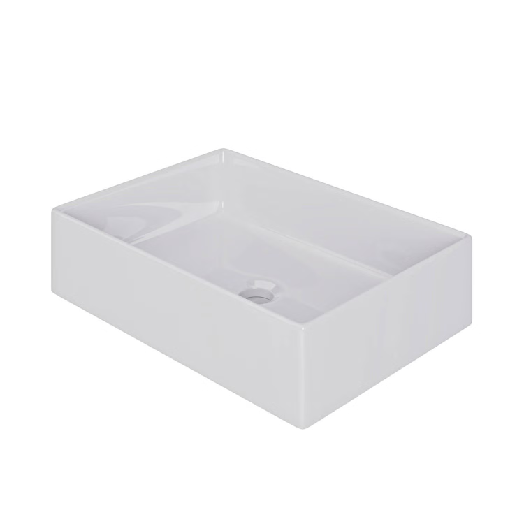 ONLY OPENED - 600mm Wood Effect Wall Hung Countertop Vanity Unit with Rectangular Basin and Shelf - Porto
