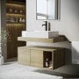 800mm Wood Effect Wall Hung Countertop Vanity Unit with Basin and Shelf - Porto