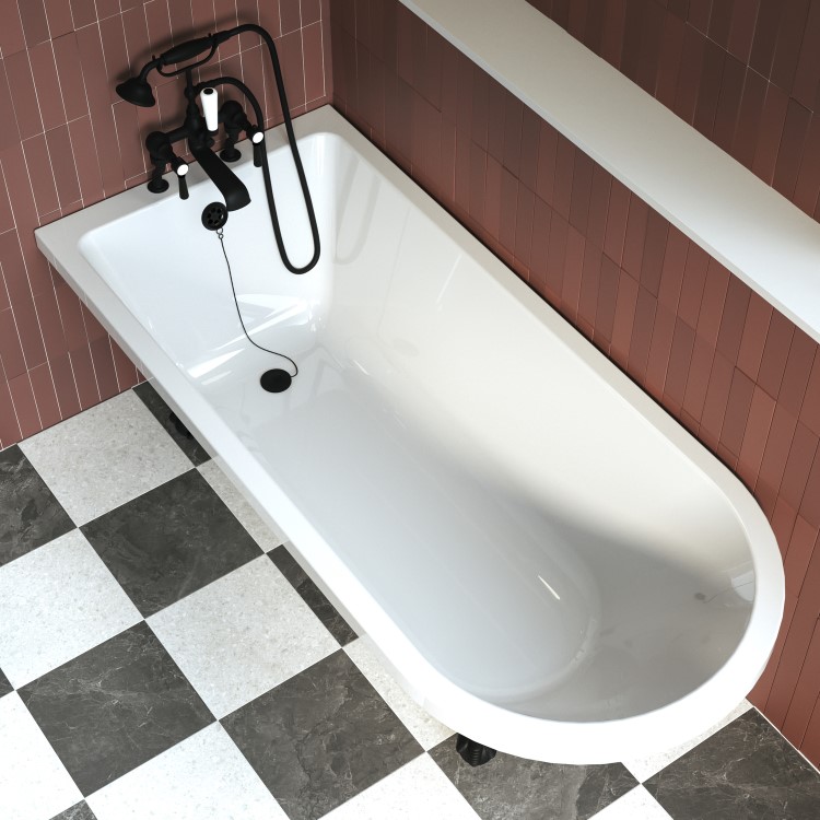 Burgundy Freestanding Single Ended Bath with Black Feet 1670 x 740mm - Park Royal