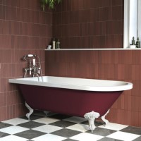 Burgundy Freestanding Single Ended Bath with White Feet 1670 x 740mm - Park Royal