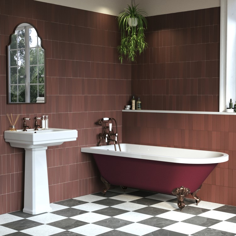 Burgundy Freestanding Single Ended Bath with Bronze Feet 1670 x 740mm - Park Royal