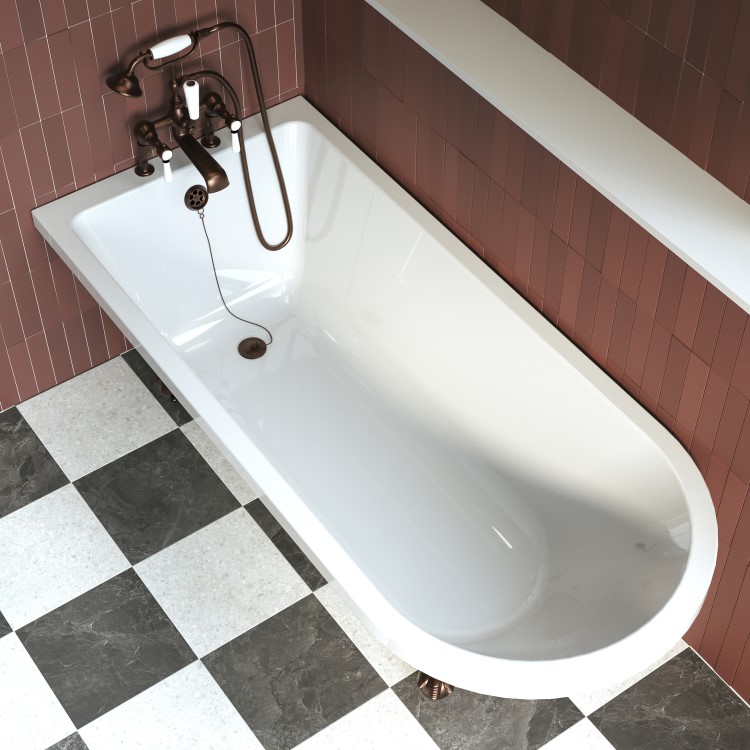 Burgundy Freestanding Single Ended Bath with Bronze Feet 1670 x 740mm - Park Royal
