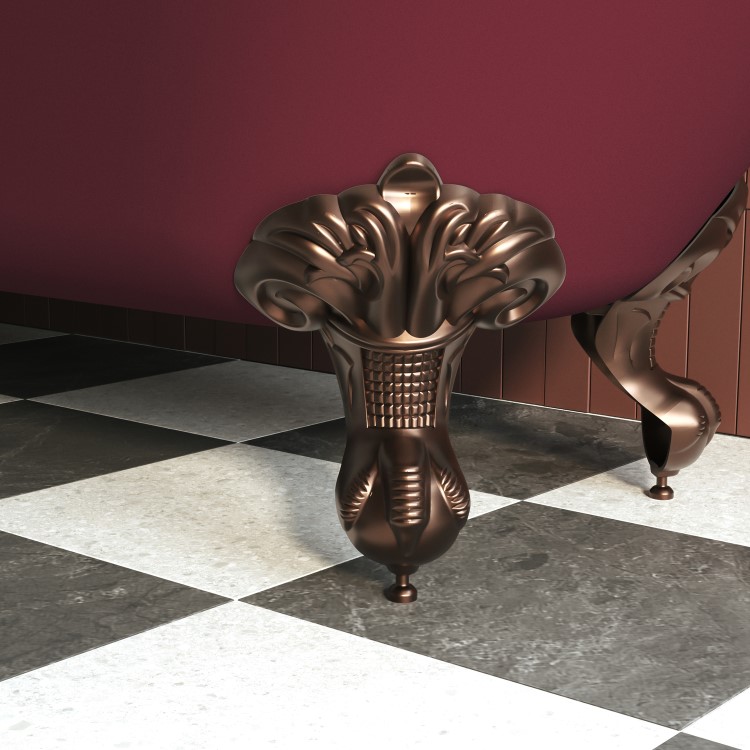 Burgundy Freestanding Single Ended Bath with Bronze Feet 1670 x 740mm - Park Royal