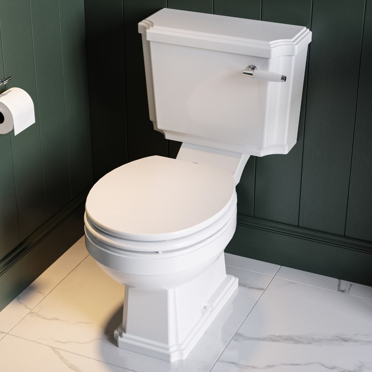 Traditional Close Coupled Toilet with Wooden Soft Close Seat & Chrome Fittings - Park Royal