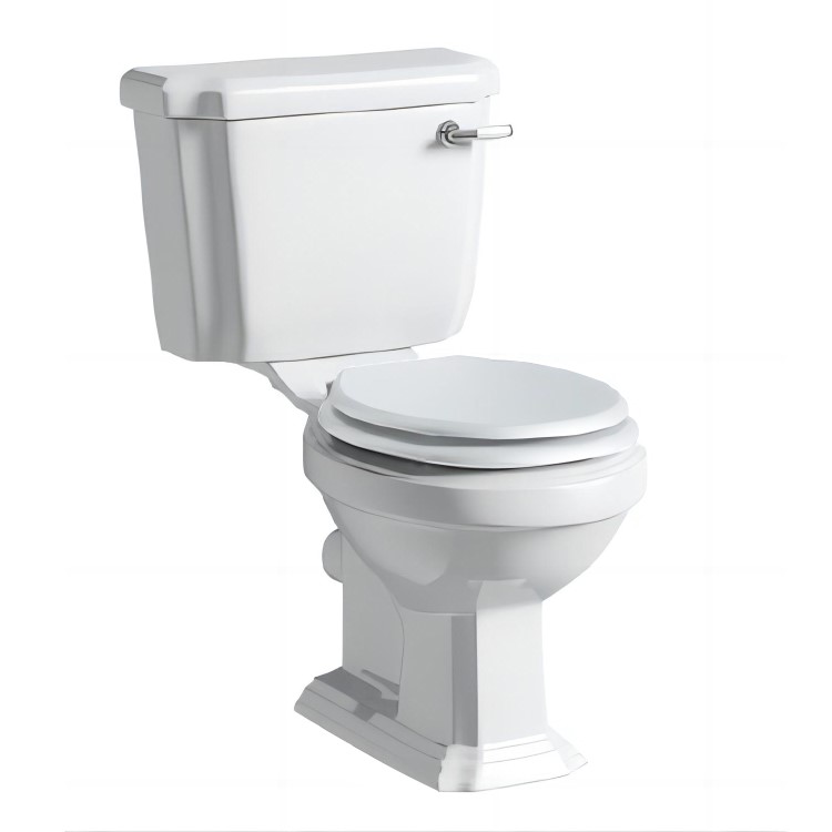 Traditional Close Coupled Toilet with Wooden Soft Close Seat & Chrome Fittings - Park Royal