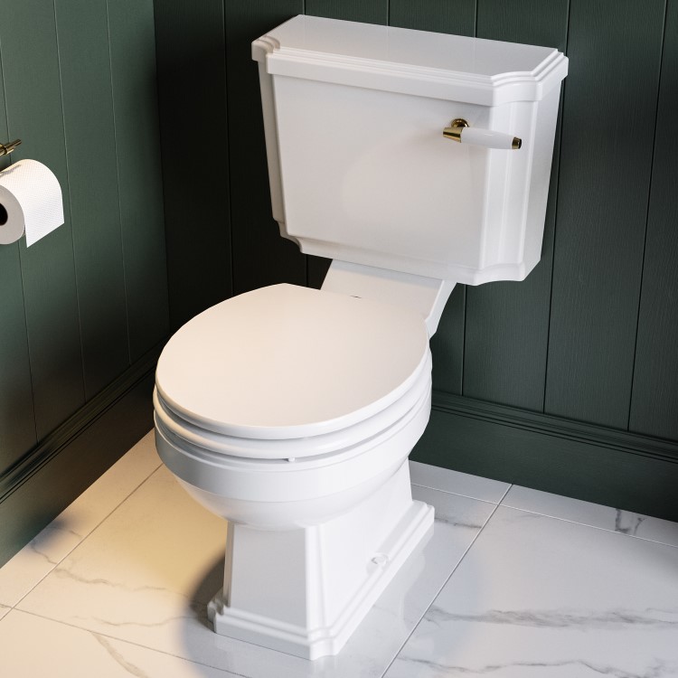 Close Coupled Traditional Toilet with Wooden Soft Close Seat & Brass Fittings - Park Royal
