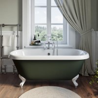 Freestanding Dark Green  Double Ended Roll Top Bath with White Feet 1515 x 740mm - Park Royal Freestanding Dark Green  Double Ended Roll Top Bath with White Feet 1515 x 740mm - Park Royal