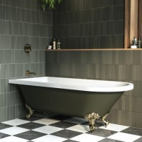 Dark Green Freestanding Single Ended Bath with Brass Feet 1670 x 740mm - Park Royal