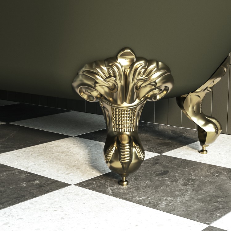 Dark Green Freestanding Single Ended Bath with Brass Feet 1670 x 740mm - Park Royal