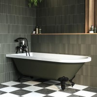 Dark Green Freestanding Single Ended Bath with Black Feet 1670 x 740mm - Park Royal