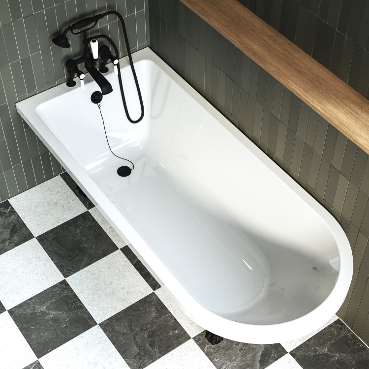 Dark Green Freestanding Single Ended Bath with Black Feet 1670 x 740mm - Park Royal