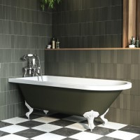 Dark Green Freestanding Single Ended Bath with White Feet 1670 x 740mm - Park Royal