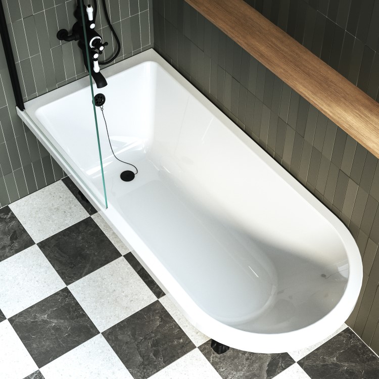 Dark Green Freestanding Single Ended Shower Bath with Black Screen & Feet 1670 x 740mm - Park Royal
