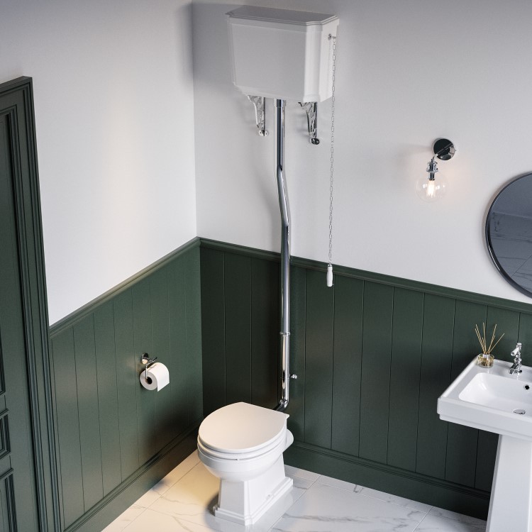Traditional High Level Short Projection Toilet with Wooden Soft Close Seat - Park Royal