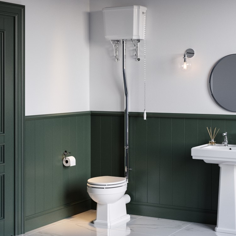 Traditional High Level Short Projection Toilet with Wooden Soft Close Seat - Park Royal