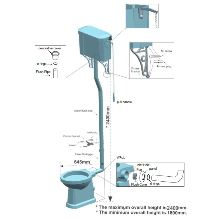 Traditional High Level Short Projection Toilet with Wooden Soft Close Seat - Park Royal