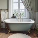 BUN/A1/PRDLG1515/93610 ONLY OPENED - Freestanding Light Green Double Ended Roll Top Bath with Brass Feet 1515 x 740mm - Park Royal